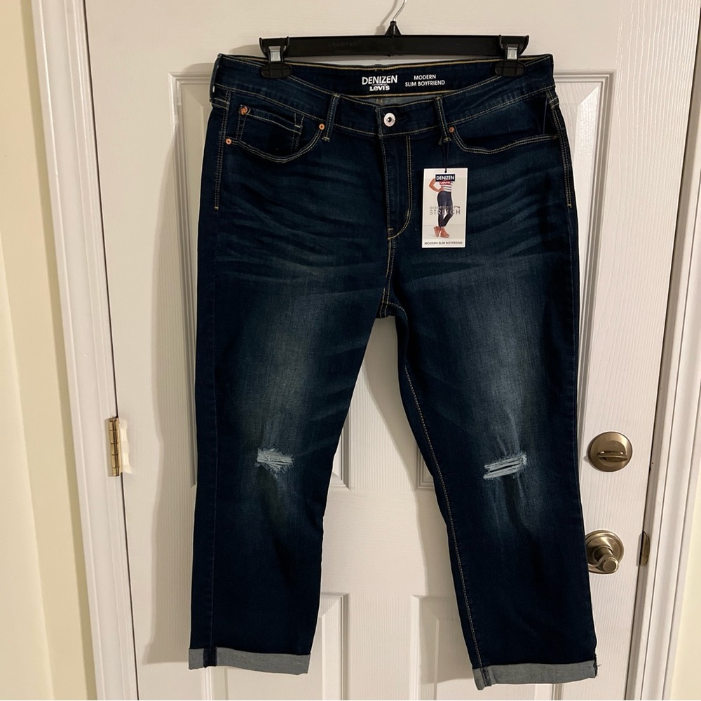 Levi’s denizen cropped jeans sz 16 NWT modern slim boyfriend distressed stretch